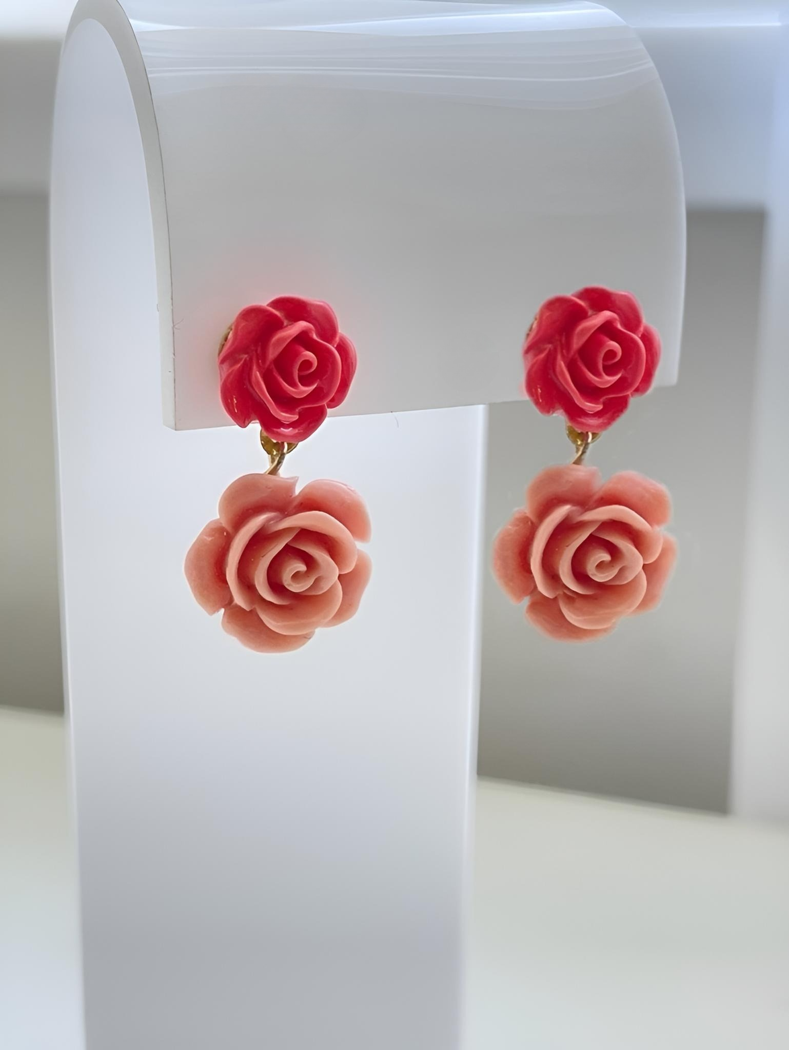 Red and Powder Pink Drop Flower Earrings