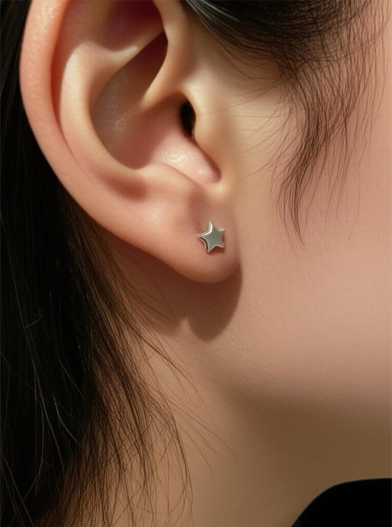 Delicate Moon and Star Sterling Silver Stud Earrings