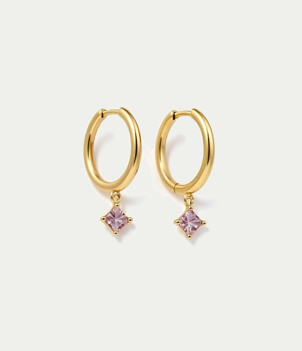 Gold Plated Hoop Earrings with Pink Cubic Zirconia