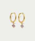 Gold Plated Hoop Earrings with Pink Cubic Zirconia