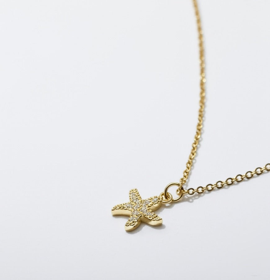 Starfish Pave Gold Plated Necklace