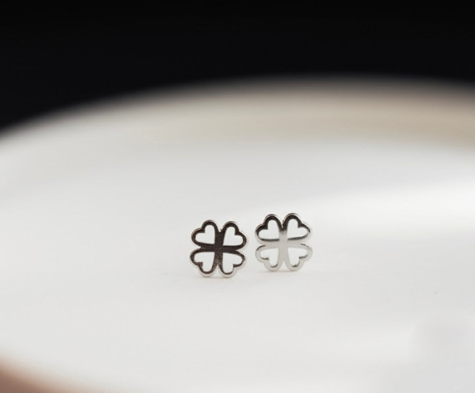 Hollow Clover Sterling Silver Stud Earrings