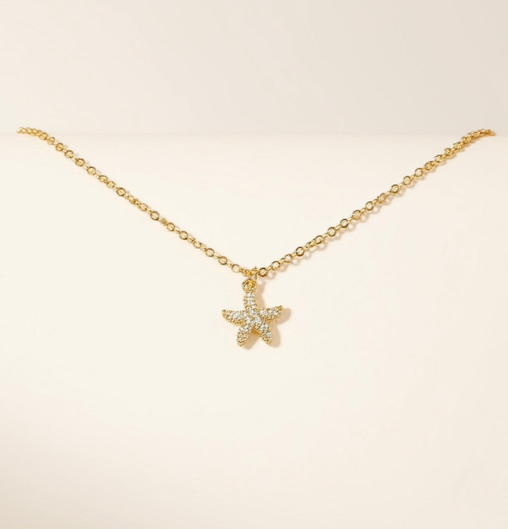 Starfish Pave Gold Plated Necklace