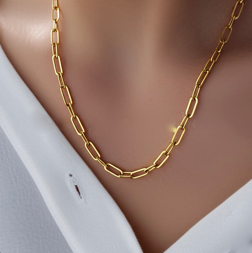 Paper Clip Stainless Steel Necklace in Gold