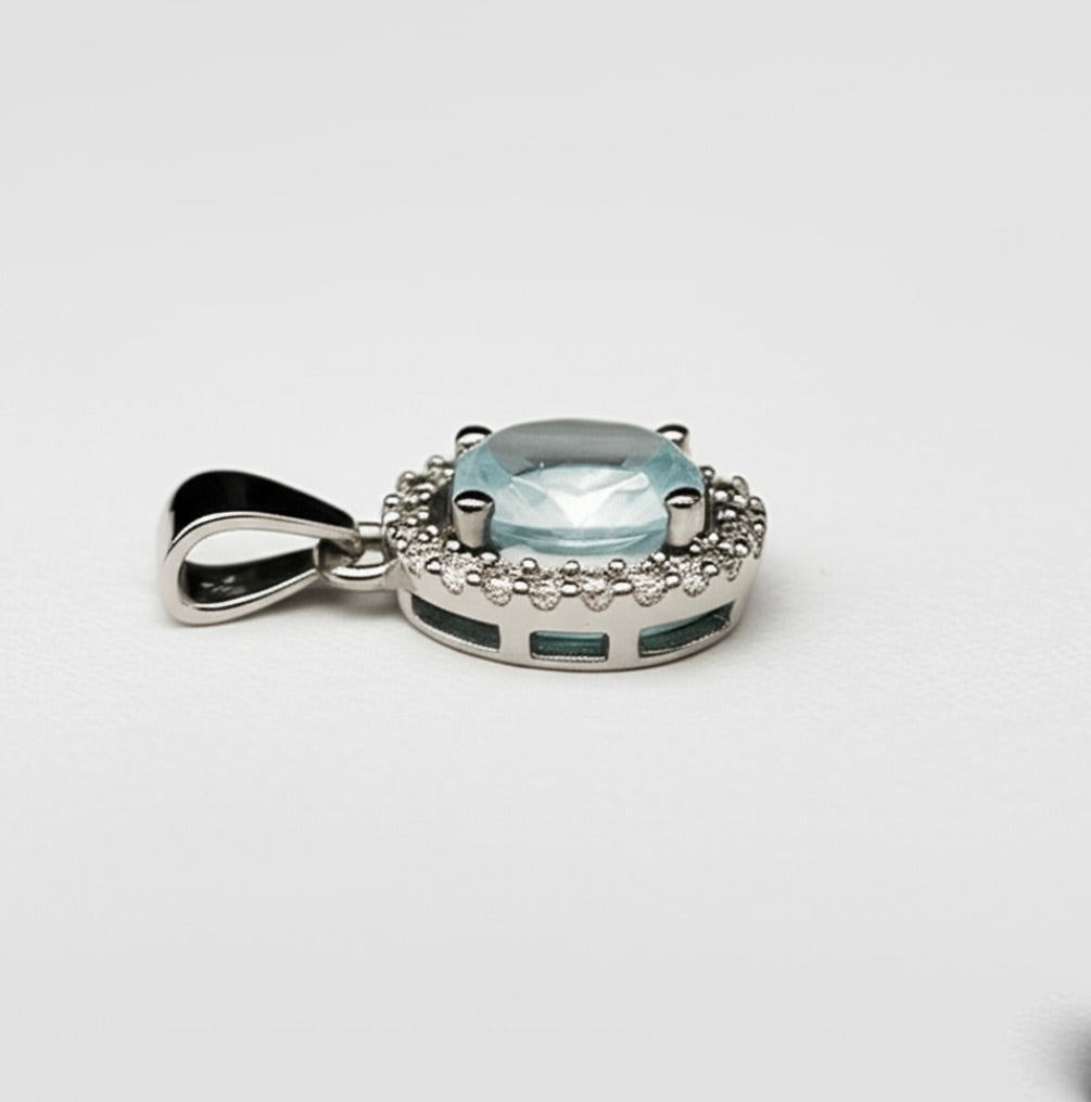 Aquamarine Solitaire Sterling Silver Necklace