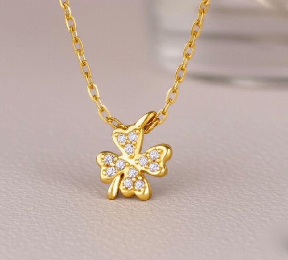 Clover CZ Gold Plated Silver Necklace