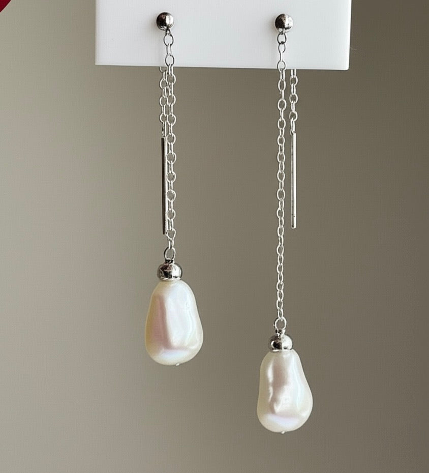 Baroque Pearl Sterling Silver Threader Earrings