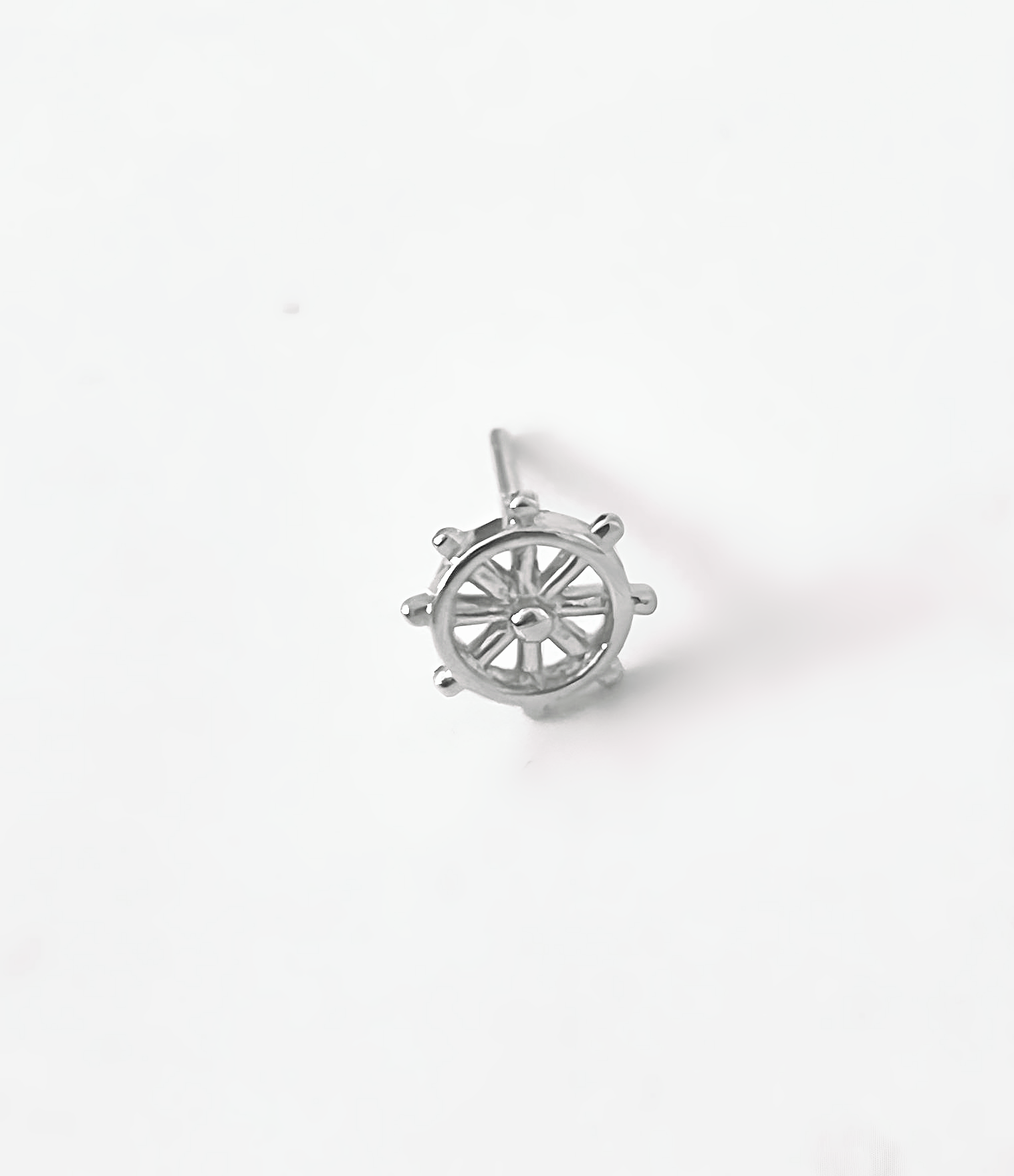 Ship Wheel Silver Single Stud Earring