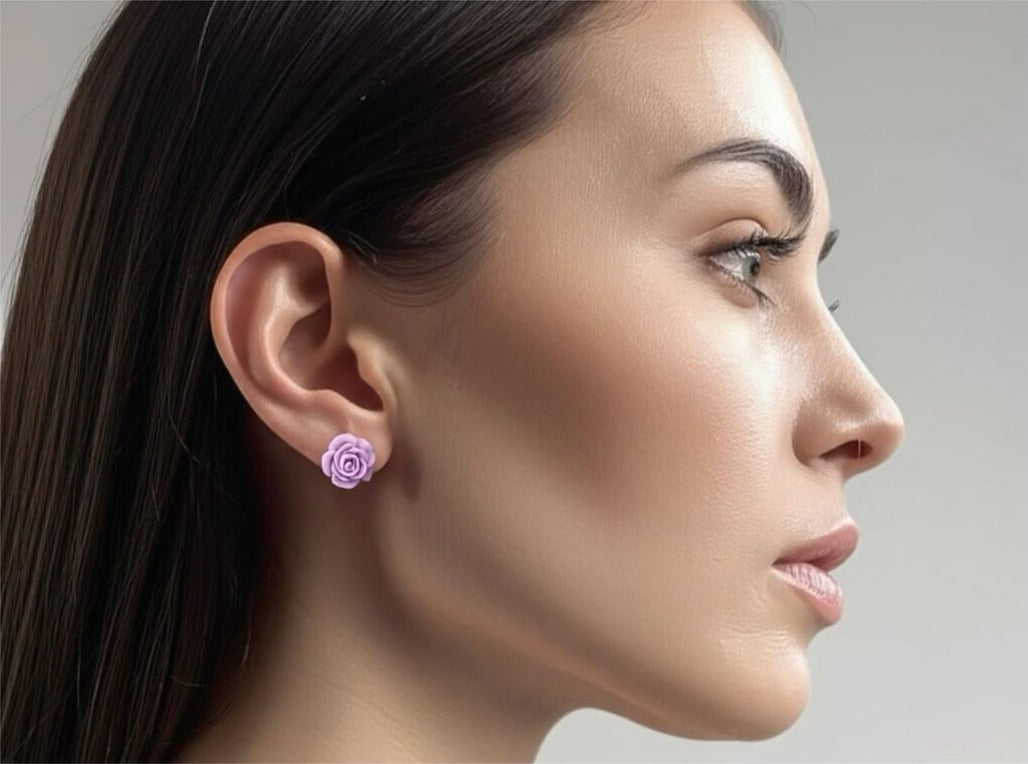 Soft Violet Flower Stud Earrings