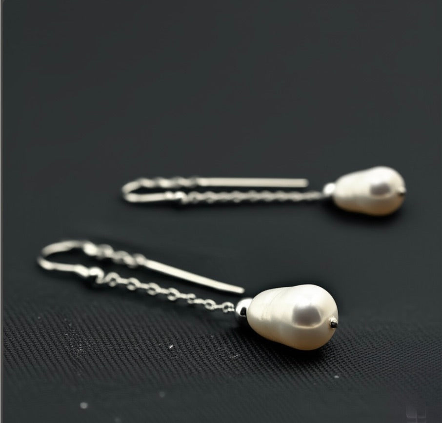 Baroque Pearl Sterling Silver Thread Earrings