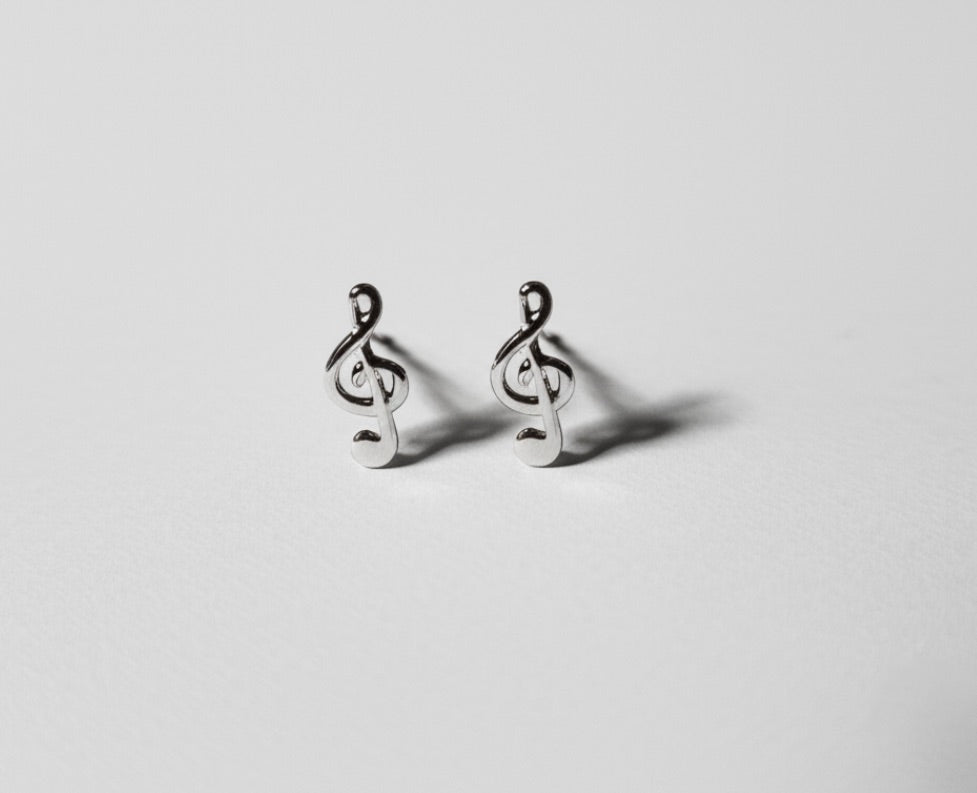 Music Note Clef Sterling Silver Stud Earrings