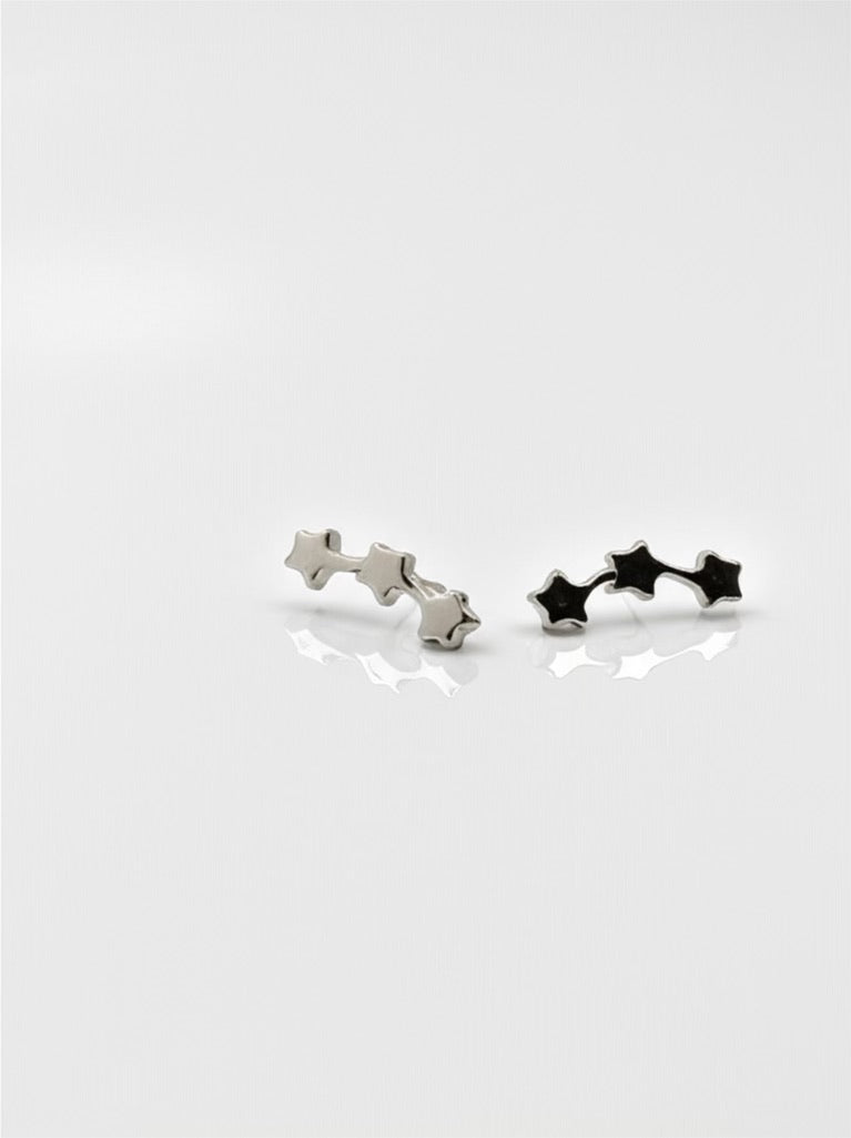 Three Start Sterling Silver Stud Earrings