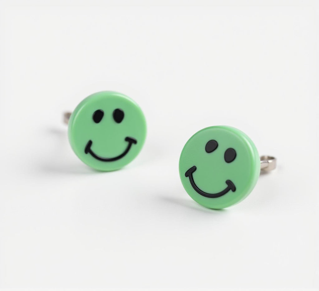 Green Smily Stud Earrings