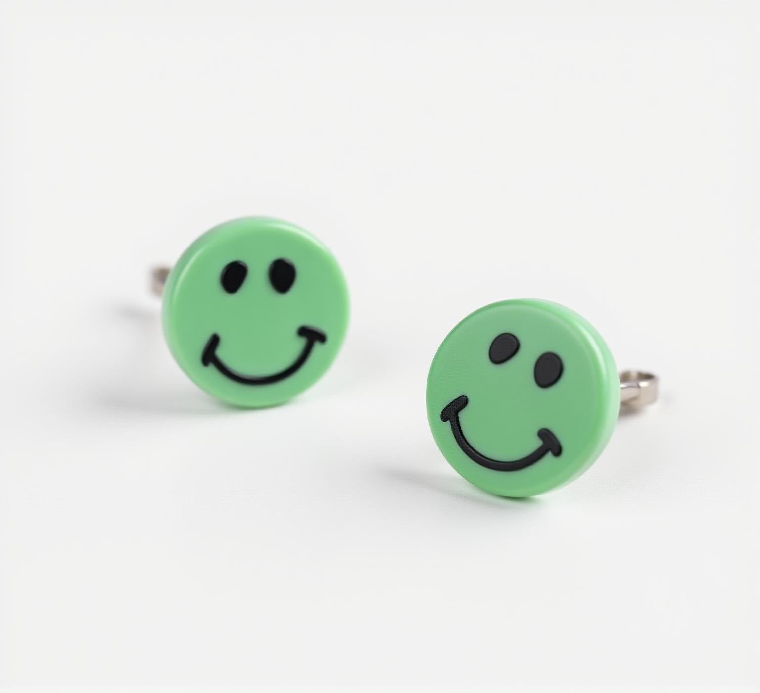 Green Smiley Stud Earrings