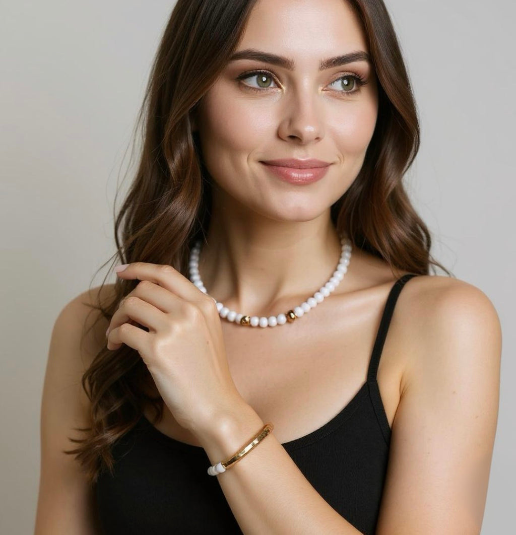 Natural White Stone Beads Bracelet