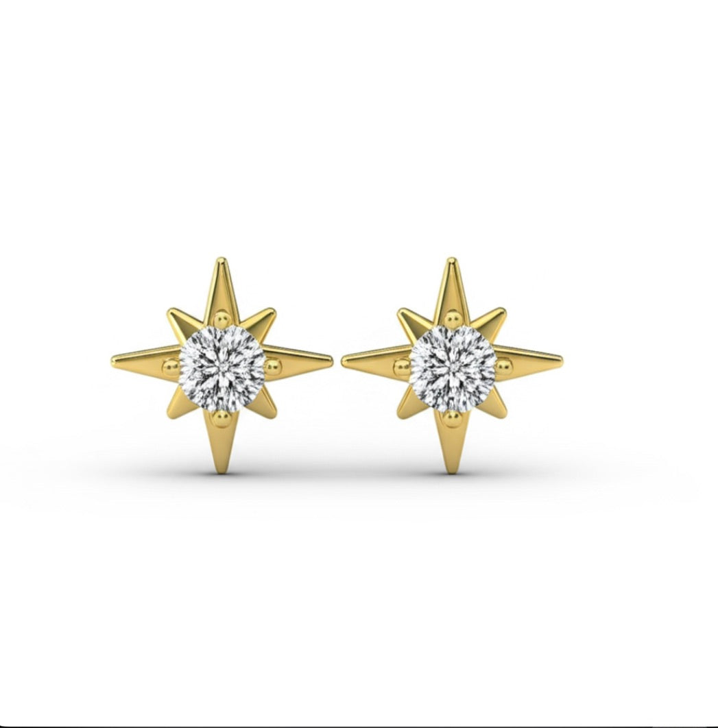 Eight Pointed Star Gold Plated Silver Stud Earrings