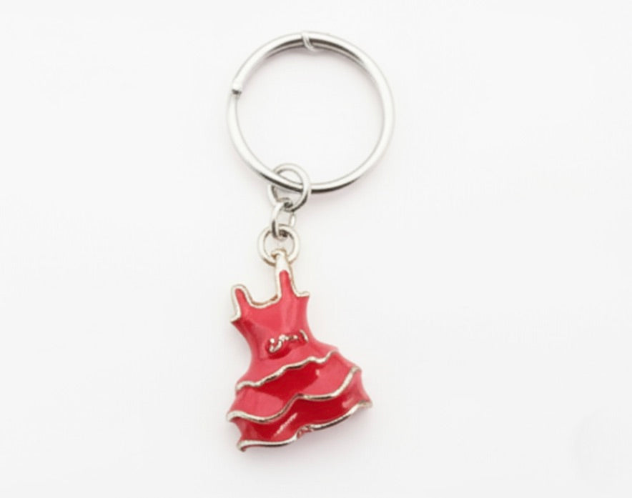 Red Doll Dress on Silver Key Chain