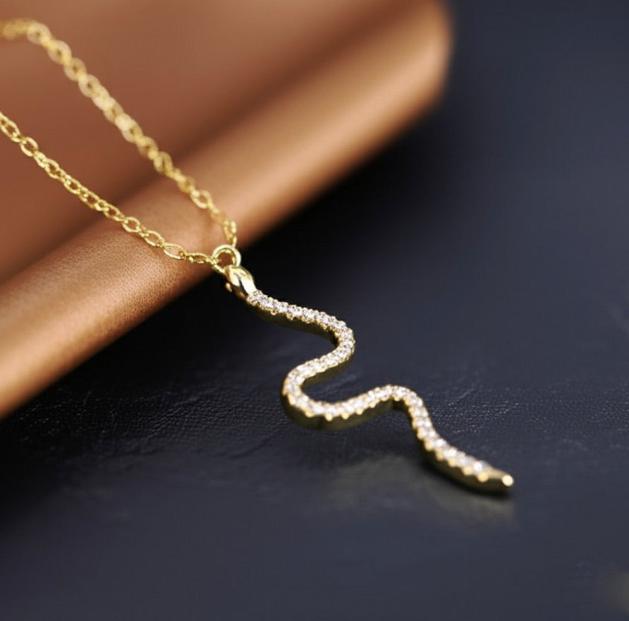Golden Snake Cubic Zirconia Pendant