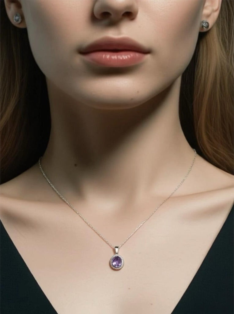Amethyst Solitaire Sterling Silver Necklace