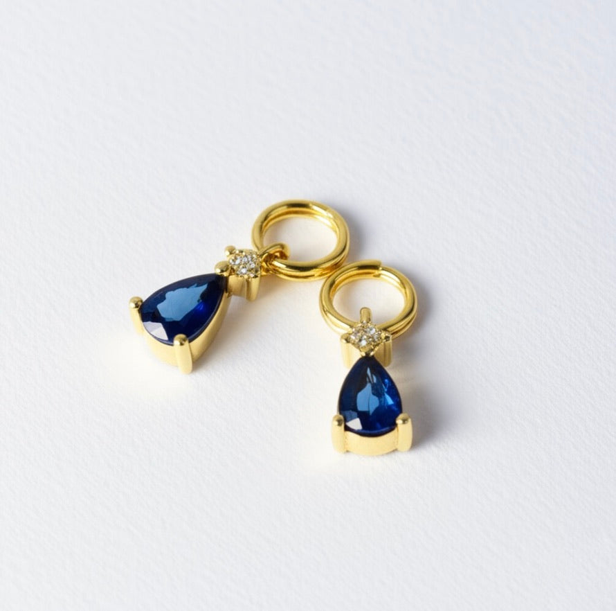Small Drop Earrings Charms in White and Sapphire Blue