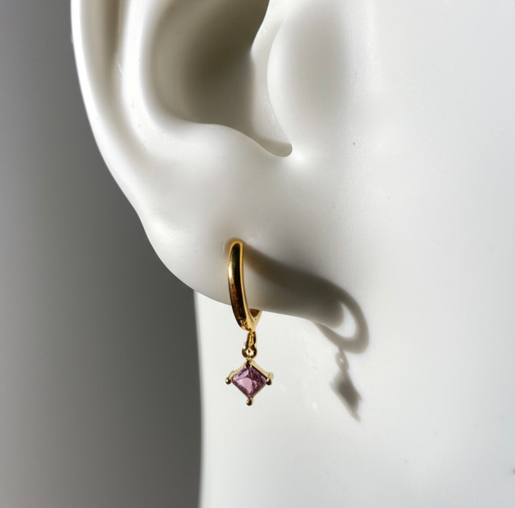 Gold Plated Hoop Earrings with Pink Cubic Zirconia