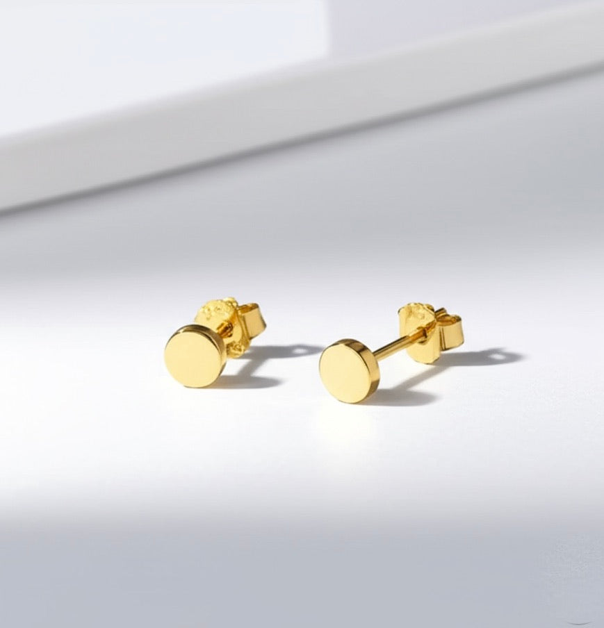 Smooth Dot Gold Plated Silver Stud Earrings
