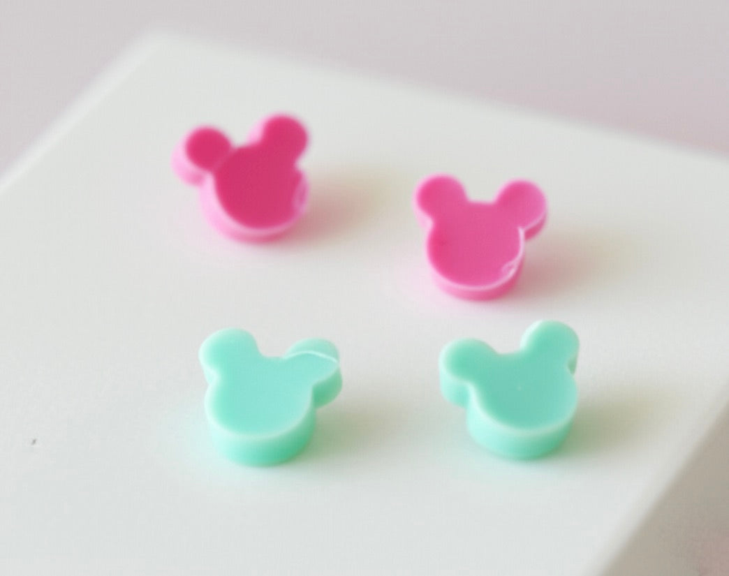 Mini Neon Pink Mouse Stud Earrings