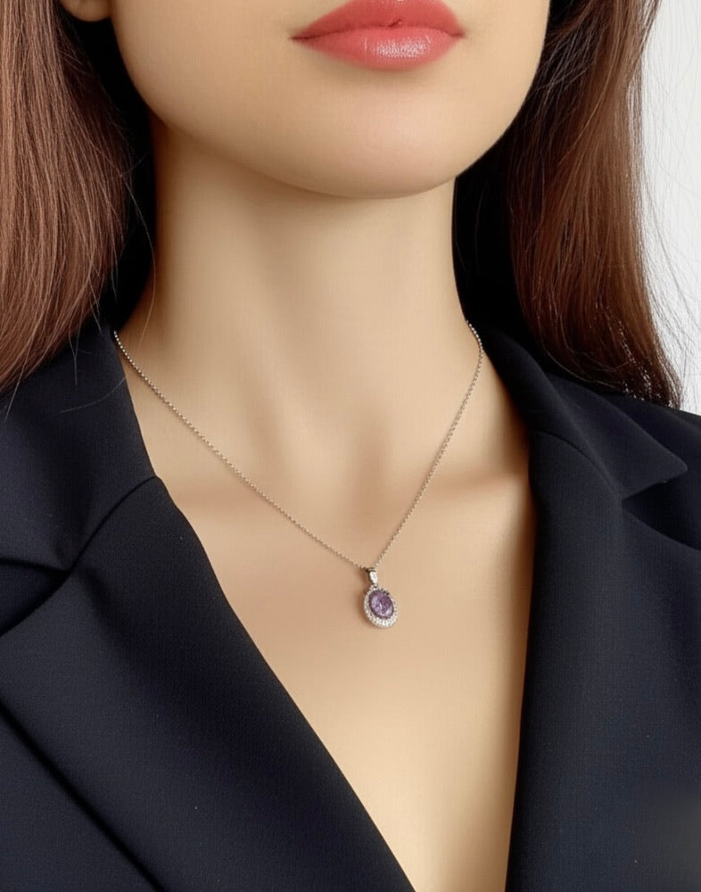 Light Purple Solitaire Sterling Silver Necklace