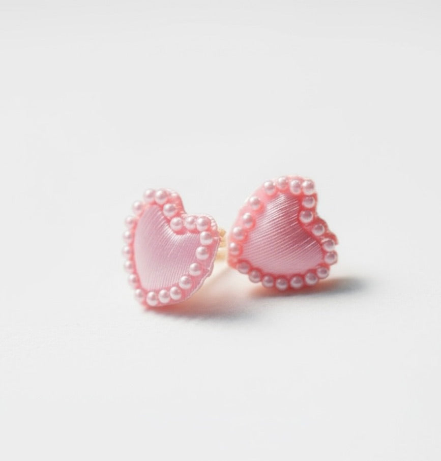Pink Hearts with Dots Stud Earrings