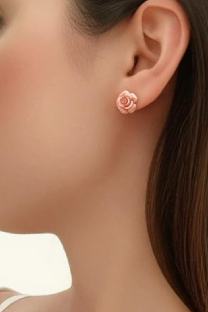 Powder Pink Flower Stud Earrings