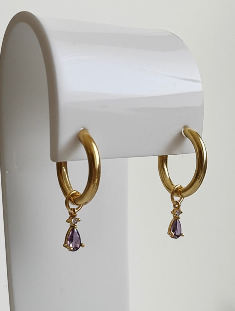 Small Drop Earrings Charms in White and Dark Amethyst