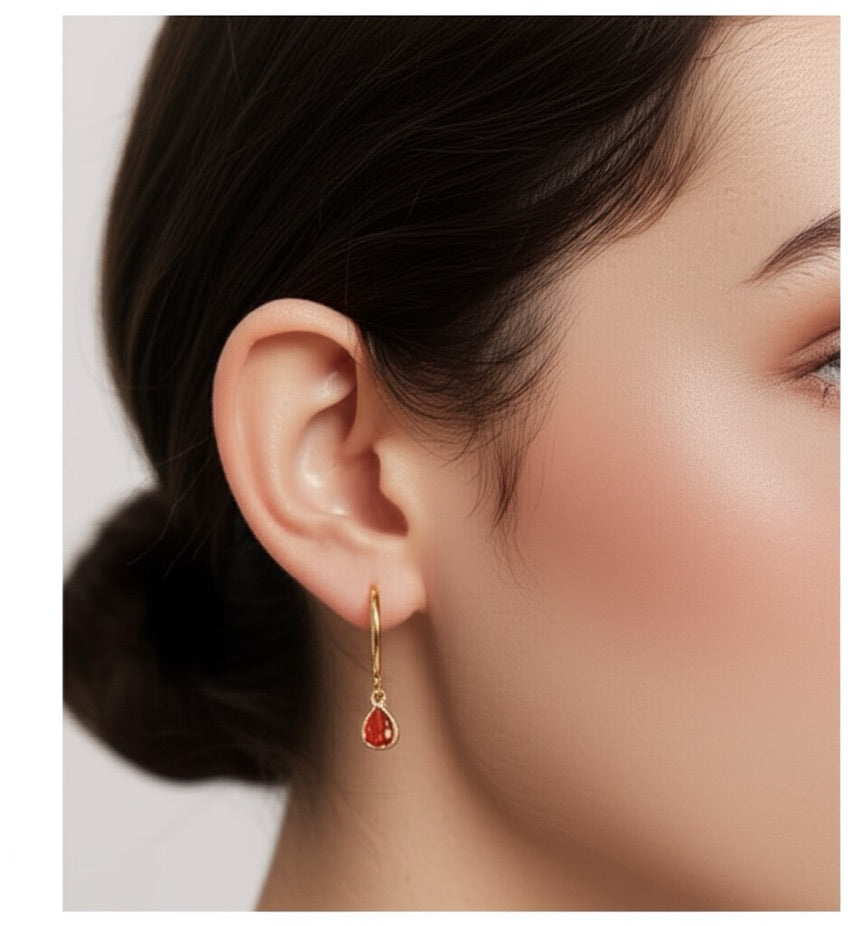 Strawberry Red Semi Hoop Earrings