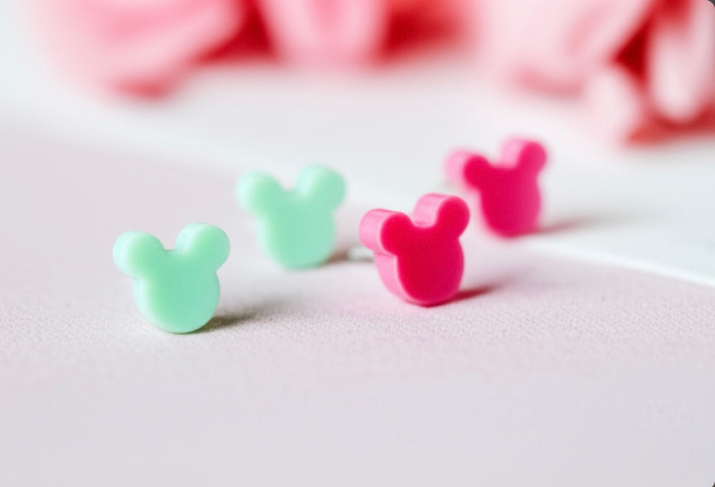 Mini Neon Pink Mouse Stud Earrings