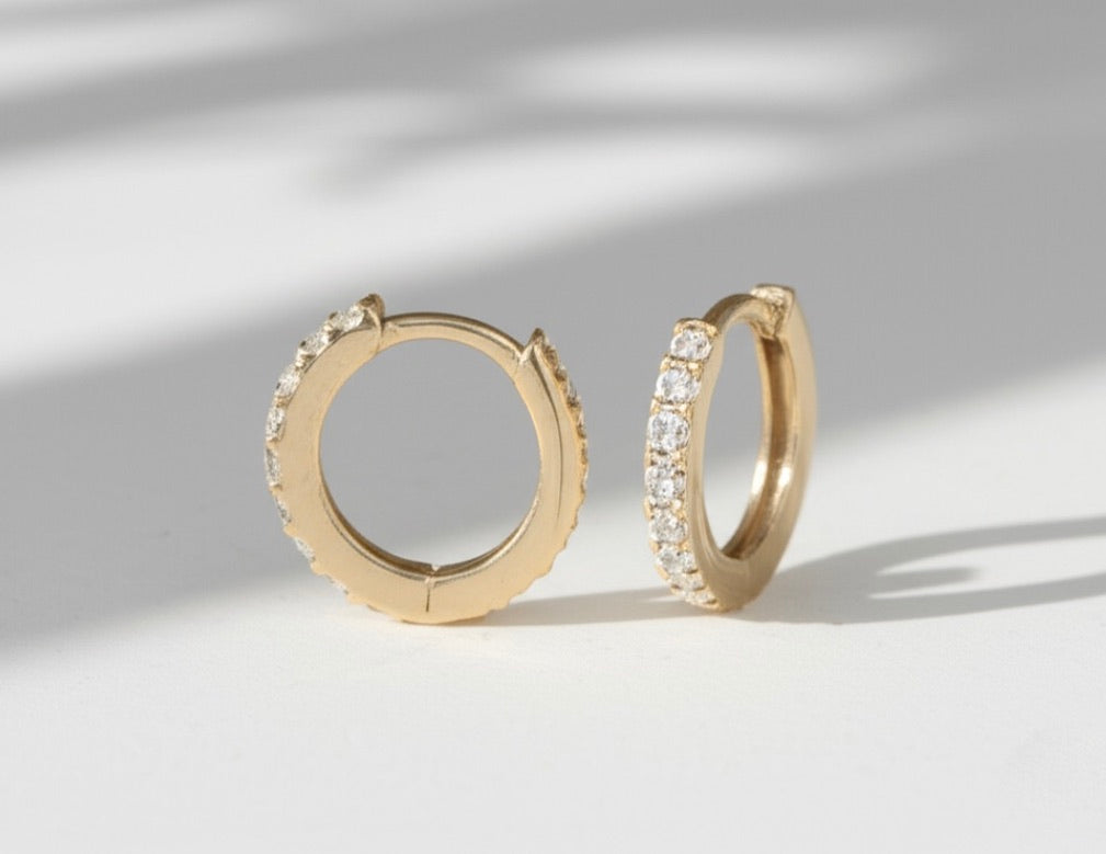 Pave Gold Plated Sterling Silver Hoop Earrings- Small