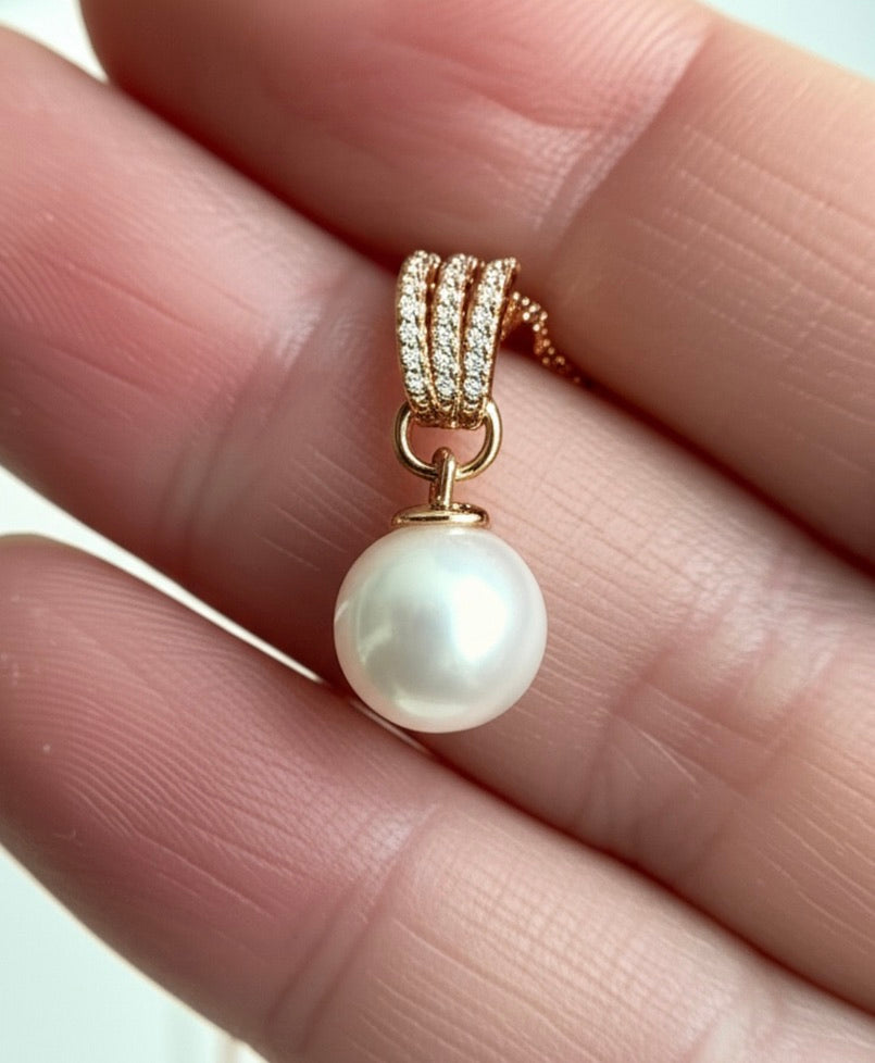 Freshwater Pearl Cubic Zirconia Rose Gold Necklace