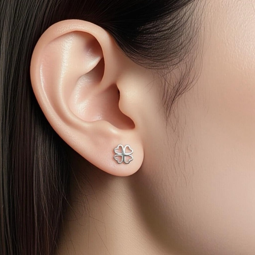 Hollow Clover Sterling Silver Stud Earrings