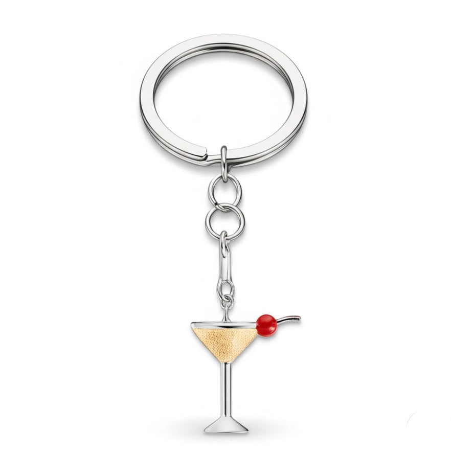 Stainless Steel Keychain with a  Cocktail Charm