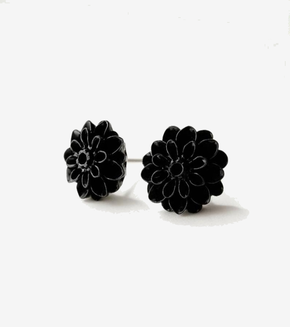 Black Chrysanthemum Flower Earrings