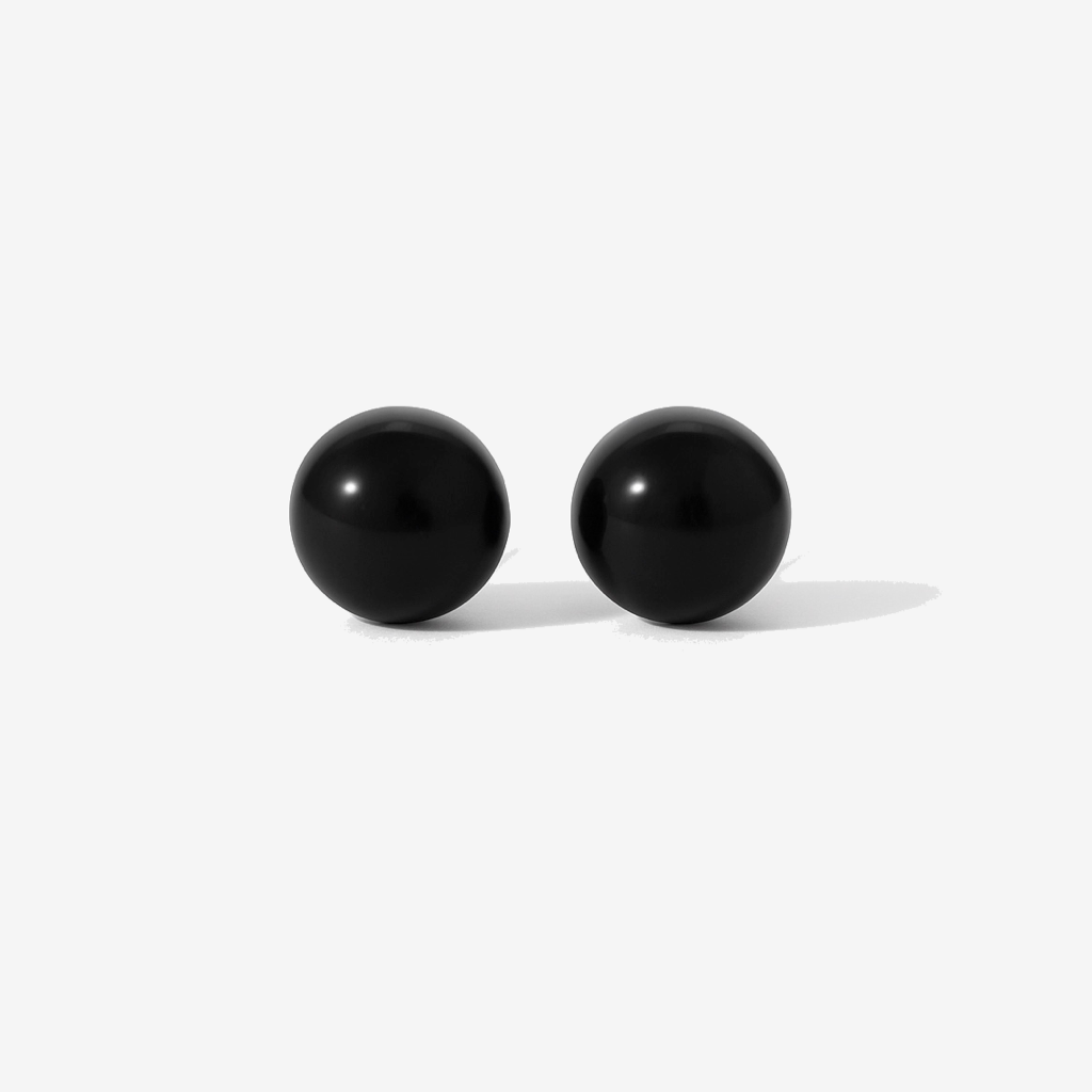 Black Button Stud Earrings