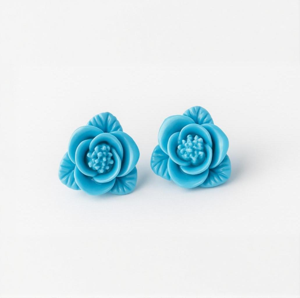 Large Blue Flower Stud Earrings