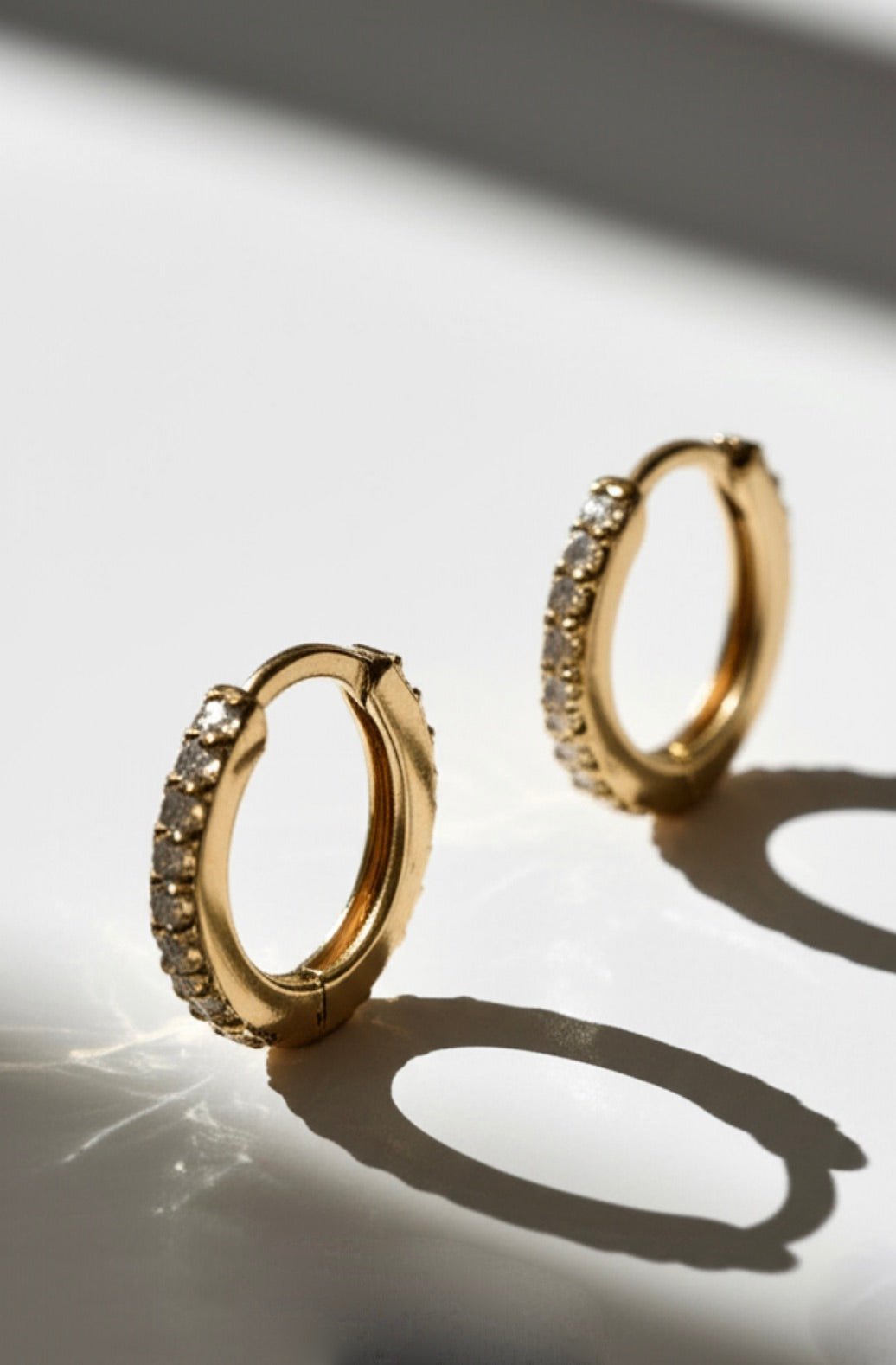 Pave Gold Plated Sterling Silver Hoop Earrings- Small