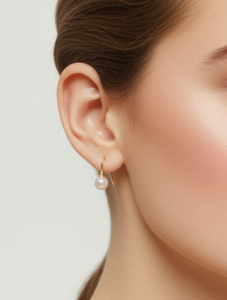 Classic Pearl Gold on Sterling Silver Drop Earrings