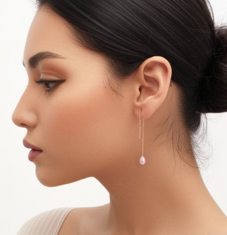 Rose Gold and Pink Pearl Silver Thread Earrings