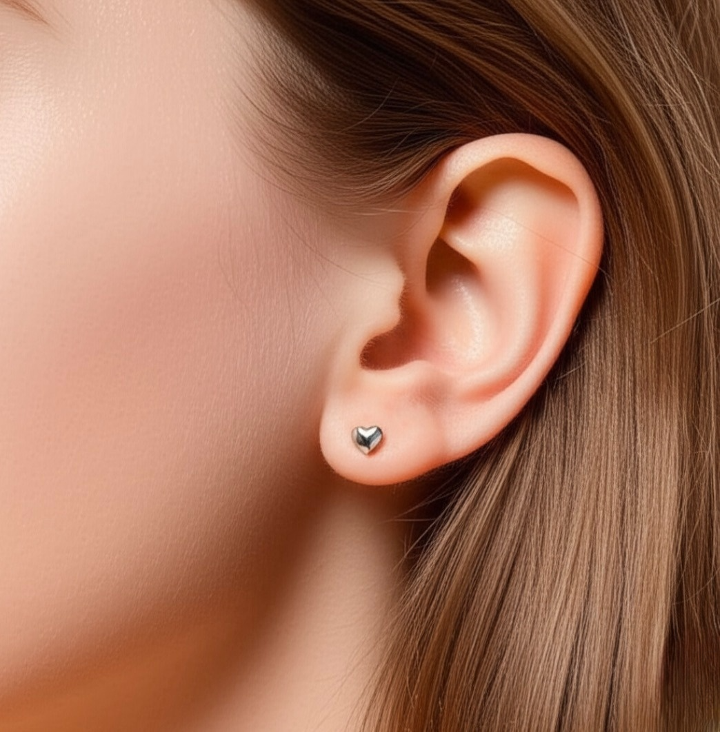 Simple Heart Sterling Silver Stud Earrings- Medium
