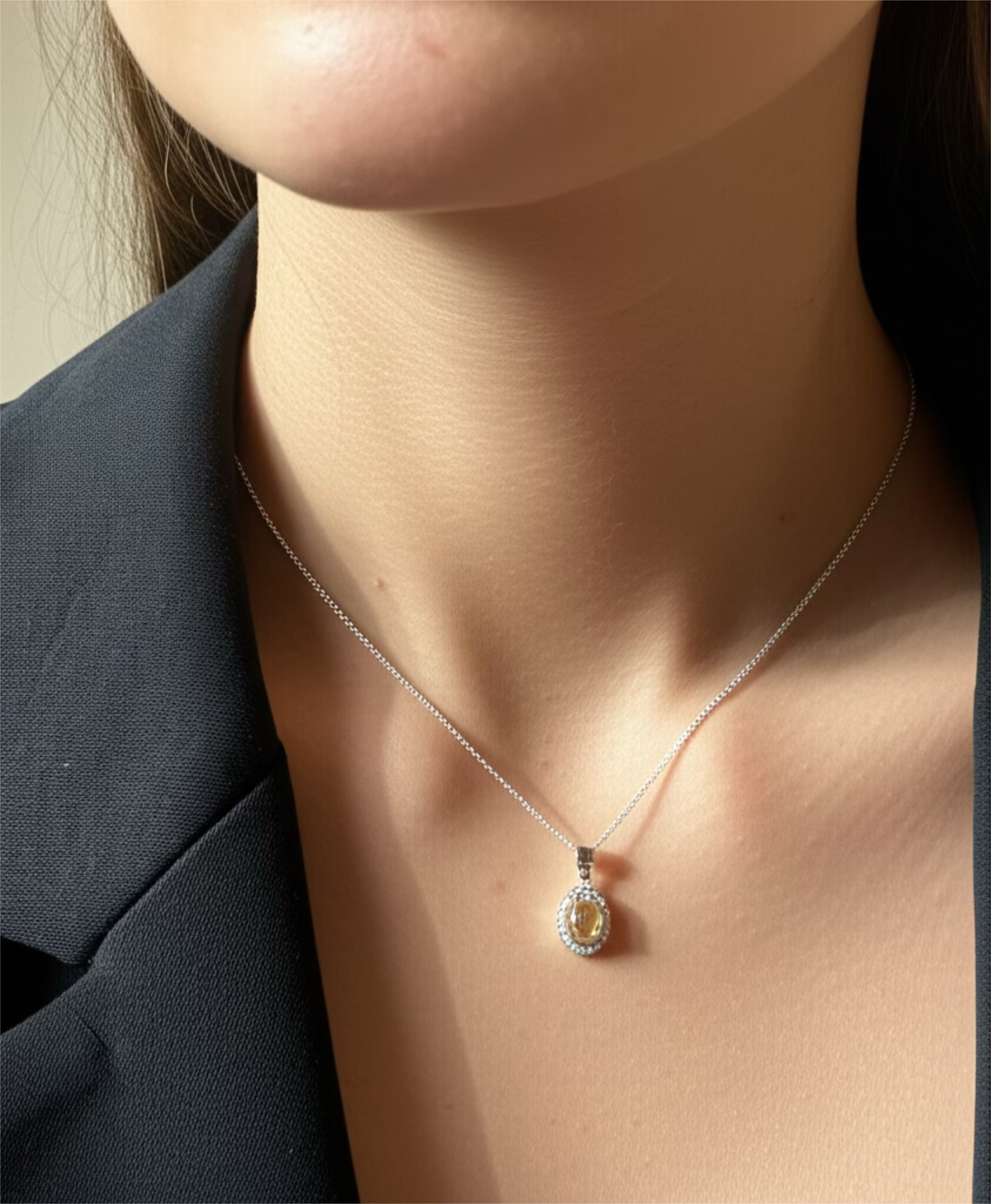 Orange CZ Solitaire Sterling Silver Necklace
