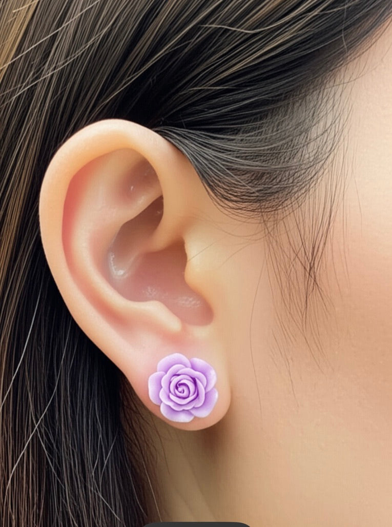Soft Violet Flower Stud Earrings