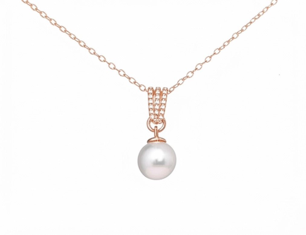 Freshwater Pearl Cubic Zirconia Rose Gold Necklace
