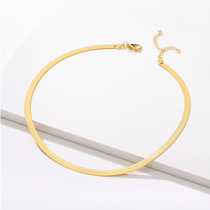 Flat Snake Chain Gold Plated Stainless Steel Necklace