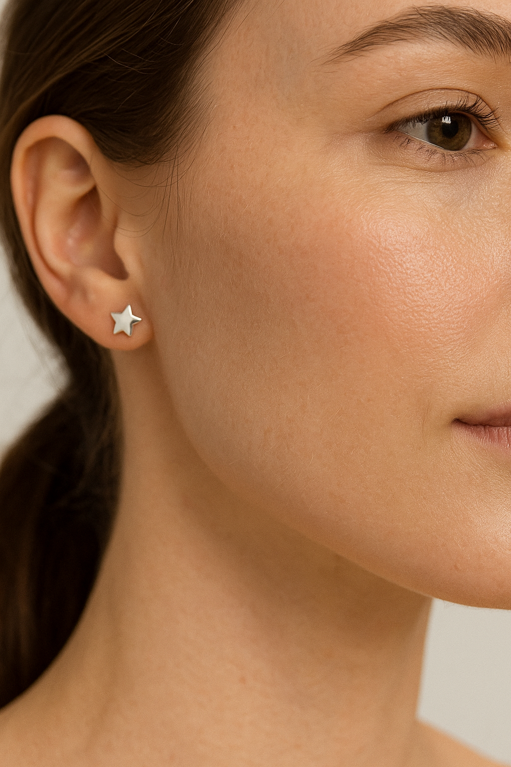 Asymmetric Moon and Star Sterling Silver Stud Earrings