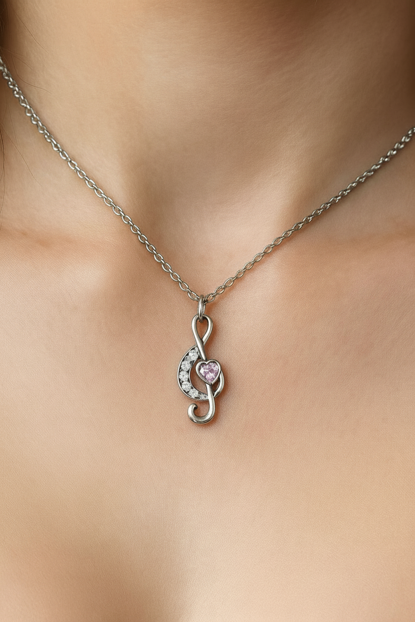 Music Note with Heart Pendant Necklace